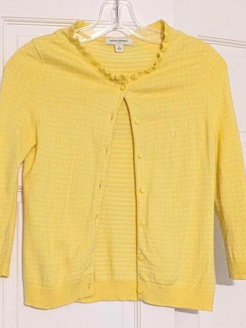 Banana Republic Yellow Pointelle Knit Ruffle Cardigan